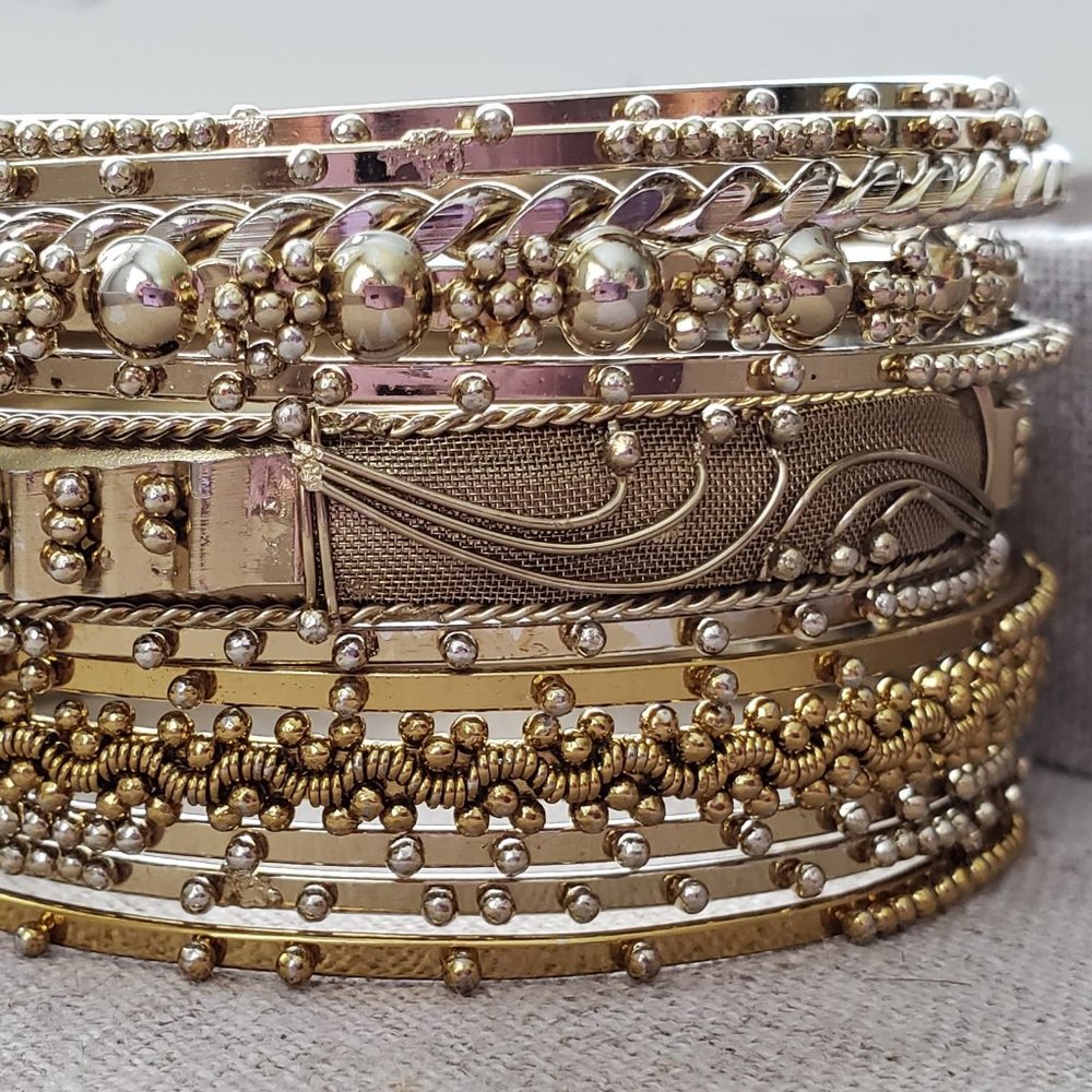 Bohemian Mixed Metal Embellished Bangle Bracelets